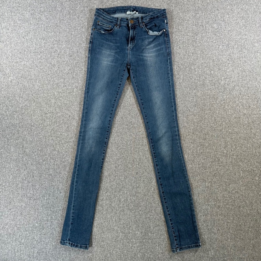 me&i Jeans Women 27 Skinny Blue Whiskered Denim Mid Rise Casual